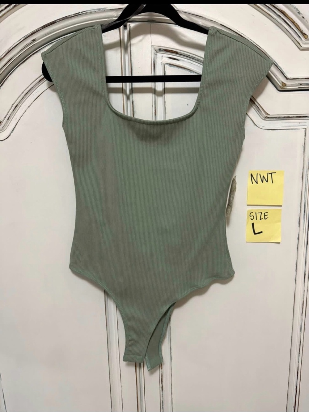 Altar'd State Sage Green Ribbed Square Neck Bodysuit
